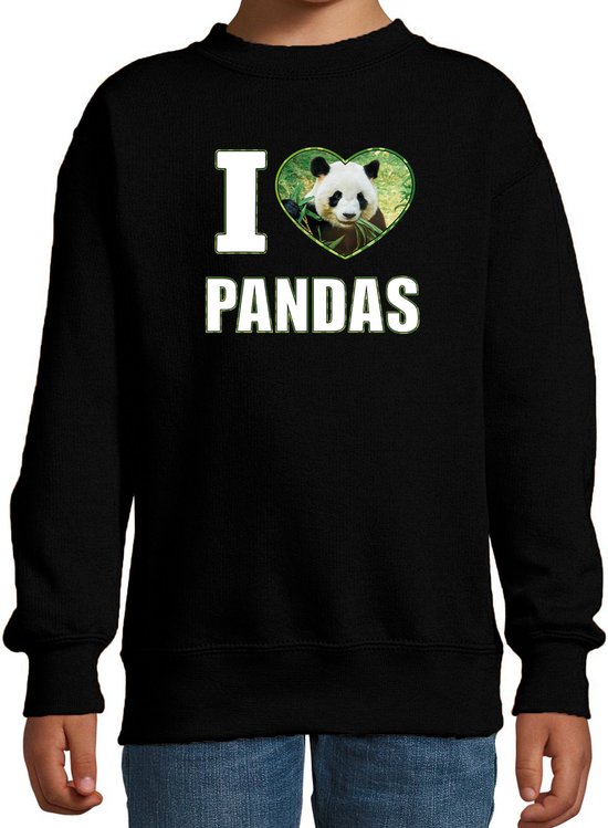 I love pandas sweater met dieren foto van een panda zwart voor kinderen - cadeau trui pandas liefhebber - kinderkleding / kleding 134/146