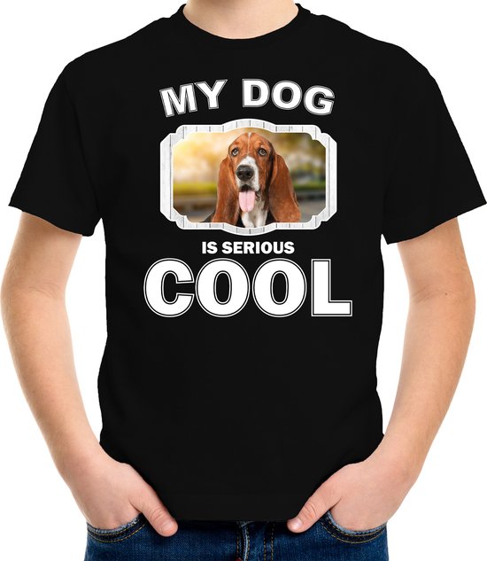 Basset honden t-shirt my dog is serious cool zwart - kinderen - Basset liefhebber cadeau shirt - kinderkleding / kleding 122/128