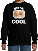 Dieren vogels sweater zwart kinderen - birds are serious cool trui jongens/ meisjes - cadeau baardmannetje vogel/ vogels liefhebber - kinderkleding / kleding 110/116