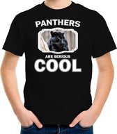 Dieren panters t-shirt zwart kinderen - panthers are serious cool shirt  jongens/ meisjes - cadeau shirt zwarte panter/ panters liefhebber - kinderkleding / kleding 134/140
