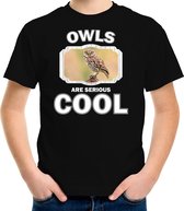 Dieren uilen t-shirt zwart kinderen - owls are serious cool shirt  jongens/ meisjes - cadeau shirt steenuil/ uilen liefhebber - kinderkleding / kleding 158/164