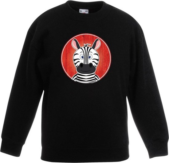 Kinder sweater zwart met vrolijke zebra print - zebras trui - kinderkleding / kleding 152/164
