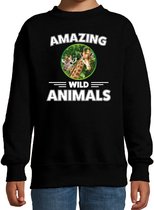 Sweater giraffe - zwart - kinderen - amazing wild animals - cadeau trui giraffe / giraffen liefhebber 152/164