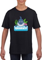Sharky de haai t-shirt zwart voor kinderen - unisex - haaien shirt - kinderkleding / kleding 134/140