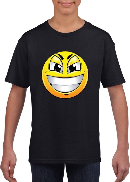 emoticon/ emoticon t-shirt ondeugend zwart kinderen 110/116