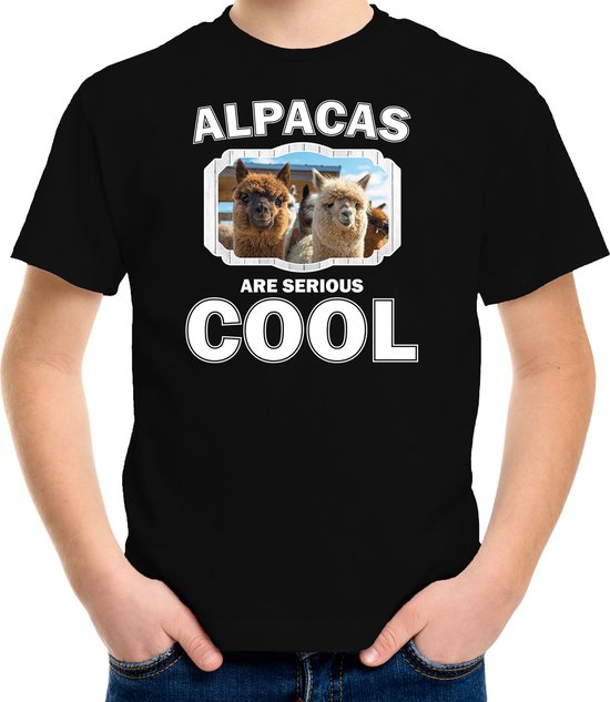 Dieren alpacas t-shirt zwart kinderen - alpacas are serious cool shirt  jongens/ meisjes - cadeau shirt alpaca/ alpacas liefhebber - kinderkleding / kleding 122/128
