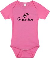 Hi Im new here gender reveal meisje cadeau tekst baby rompertje roze - Kraamcadeau - Babykleding 56
