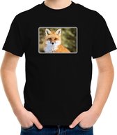 Dieren shirt met vossen foto - zwart - voor kinderen - natuur / vos cadeau t-shirt 146/152