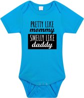 Pretty like mommy smelly like daddy tekst baby rompertje blauw jongens - Kraamcadeau - Babykleding 68