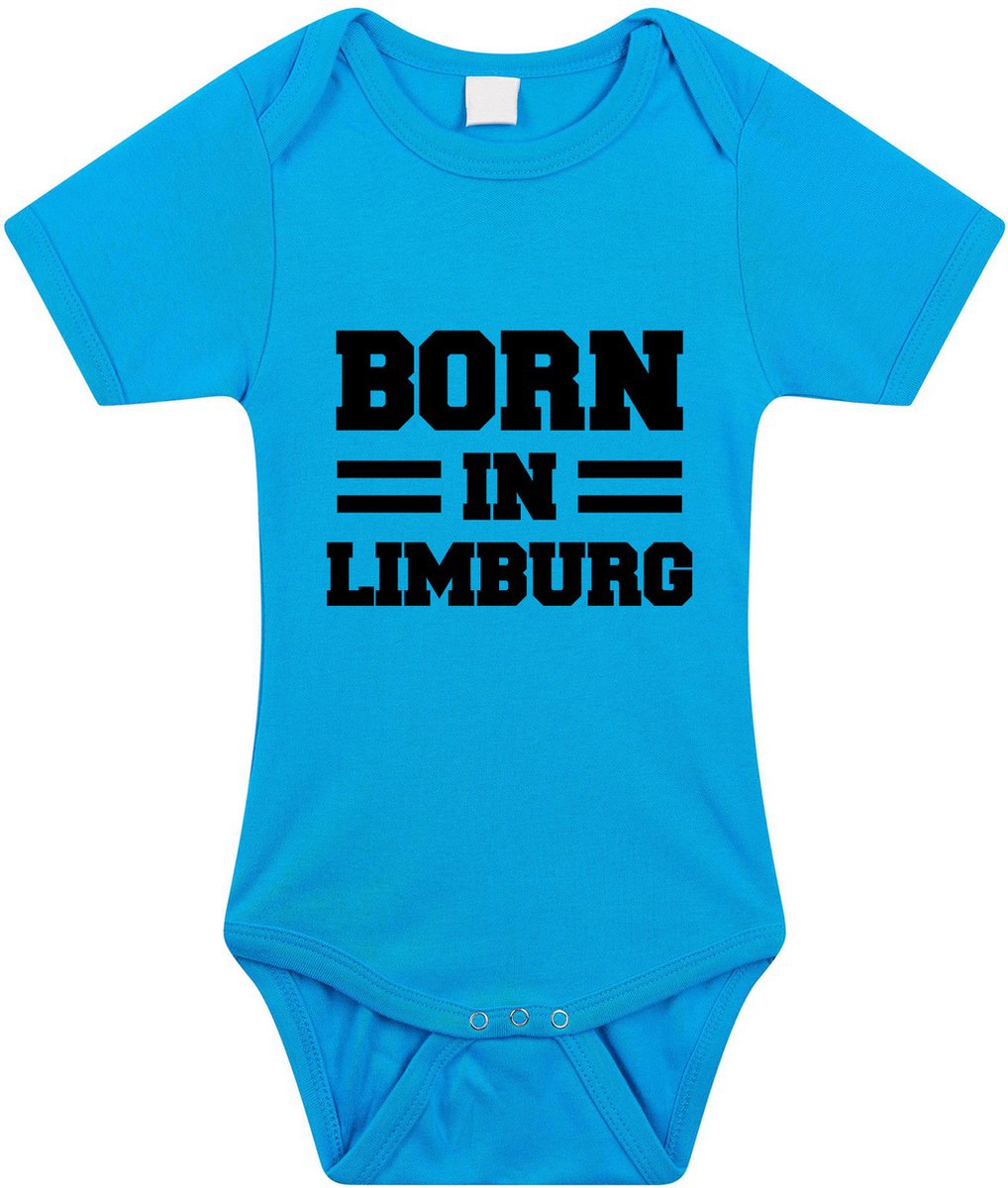 Born in Limburg tekst baby rompertje blauw jongens - Kraamcadeau - Limburg geboren cadeau 68