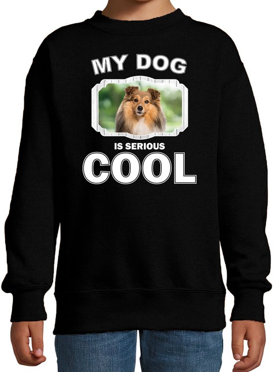Sheltie honden trui / sweater my dog is serious cool zwart - kinderen - Shelties liefhebber cadeau sweaters - kinderkleding / kleding 134/146