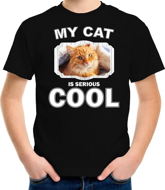 T-shirt chat rouge chats / chats mon chat est sérieux noir cool pour enfants S (122-128)