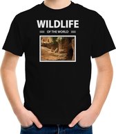 Dieren foto t-shirt Stokstaartje - zwart - kinderen - wildlife of the world - cadeau shirt Stokstaartjes liefhebber - kinderkleding / kleding 122/128