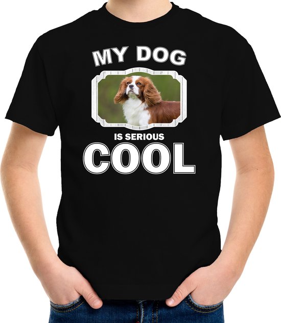 Spaniel honden t-shirt my dog is serious cool zwart - kinderen - Spaniels liefhebber cadeau shirt - kinderkleding / kleding 122/128