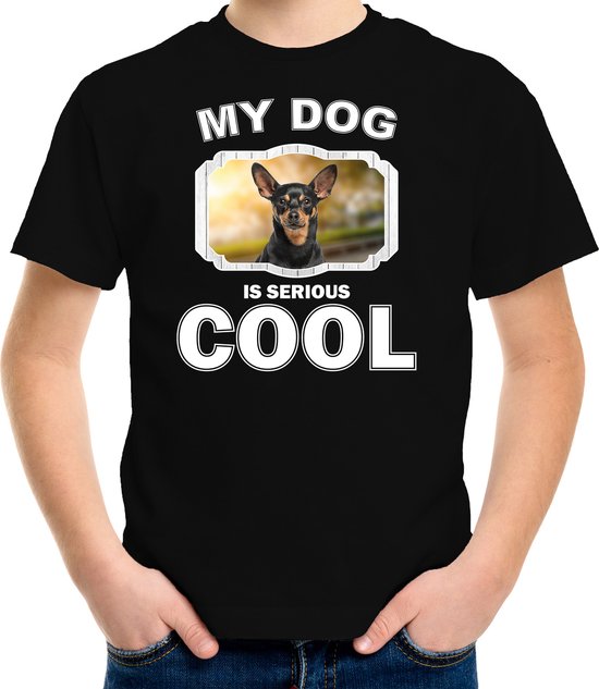 Dwergpinscher honden t-shirt my dog is serious cool zwart - kinderen - Dwergpinschers liefhebber cadeau shirt - kinderkleding / kleding 146/152