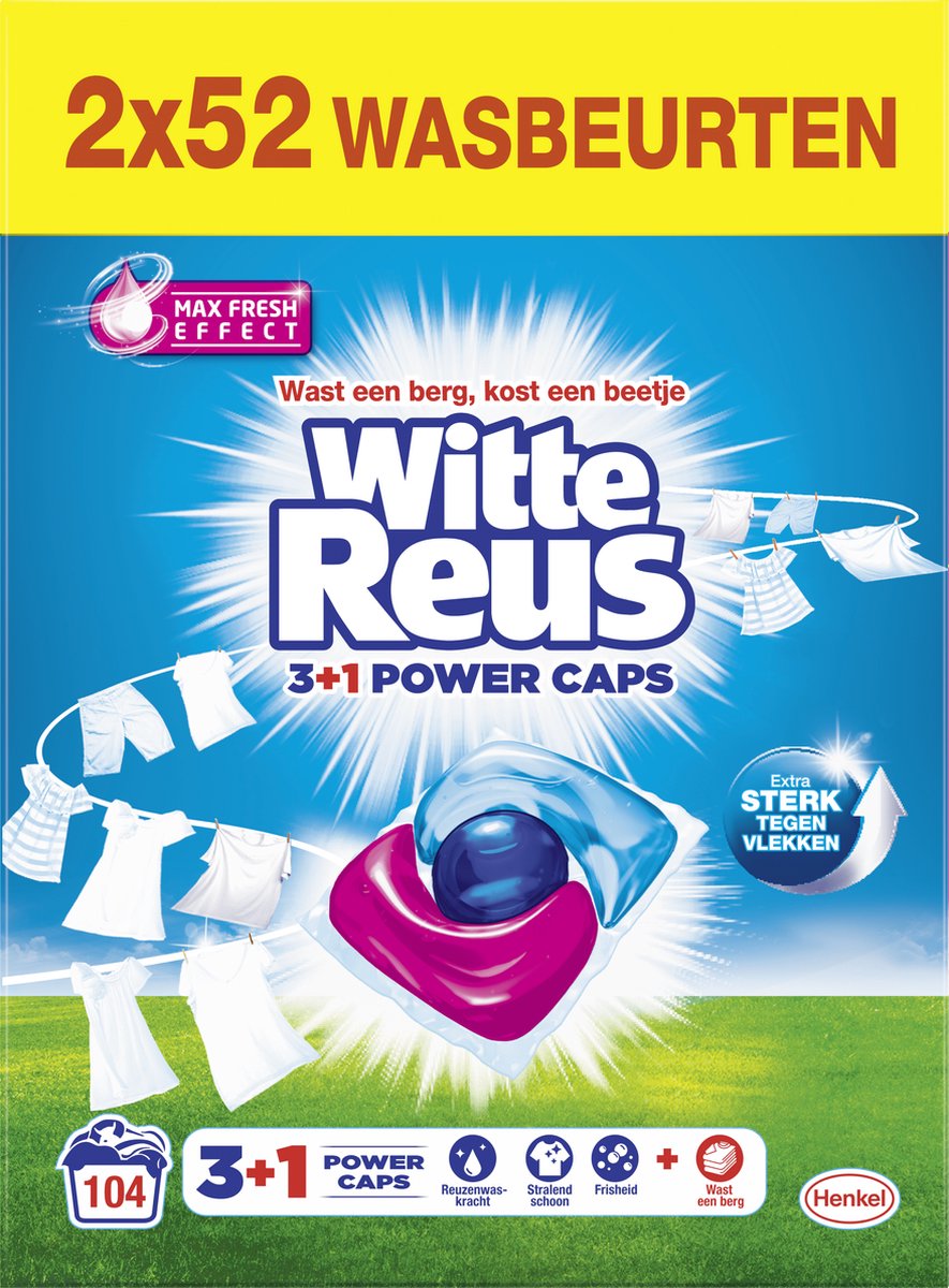 Witte Reus Power Caps Wascapsules - Wasmiddel Capsules - Voordeelverpakking - 2x52 wasbeurten