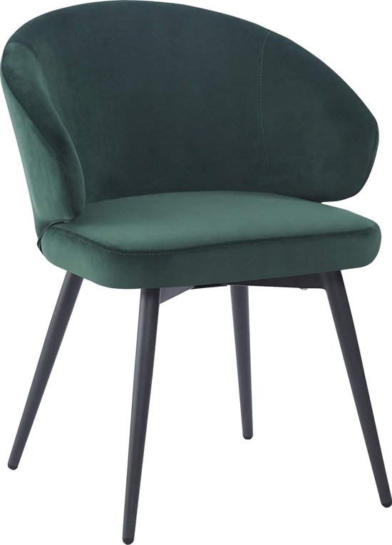 HTfurniture-Bull Chaise de Salle à Manger en Velours Vert Foncé avec Pied Noir