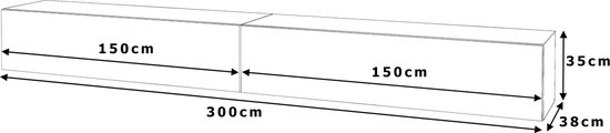 AZ-Home Tv Meubel 300 cm Zwart Young - Tv Kast Zwevend Kast Hangend Woonkamer