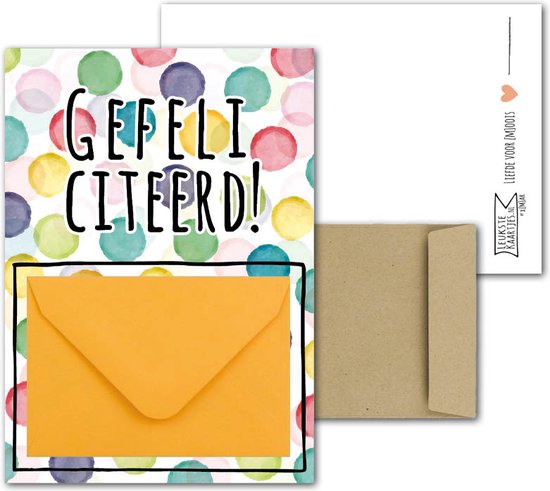 Geldkaart met mini Envelopje -> Felicitaties - No: 1-1 (Gefeliciteerd! - Confetti Gekleurd) - LeuksteKaartjes.nl by xMar