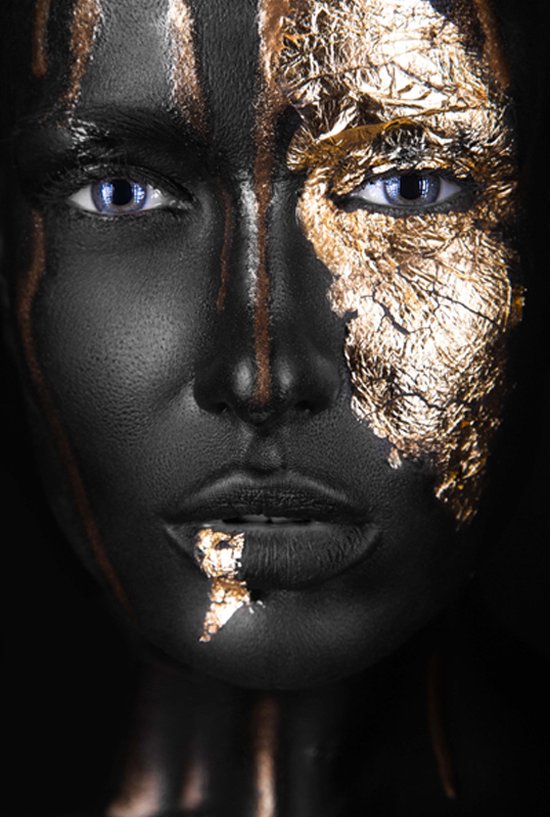 Woman Black with gold - Foto op plexiglas 60 x 40 cm incl. gratis ophangsysteem - Wanddecoratie