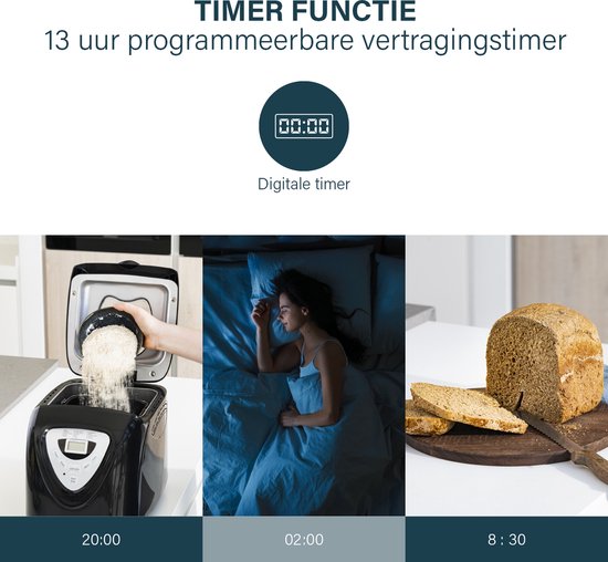 Princess Broodbakmachine 152009 - Timer - Digitaal scherm - 15 bakprogramma’s - Glutenvrij Programma - 900 Gr - 600 Watt - Zwart/Zilver