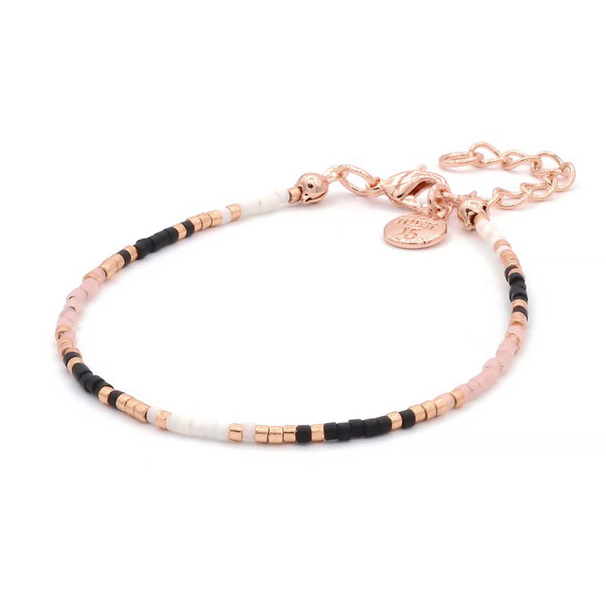 Mint15 Armband 'Delicate Bracelet – Black & Pastel Pink' - Roségoud