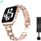 MY PROTECT® Bracelet à maillons de chaîne en métal de Luxe pour Apple Watch Series 1/2/3/4/5/6/7/SE 42/ 44/45mm Bracelet de montre - Bracelet de montre à chaîne en métal - Or rose