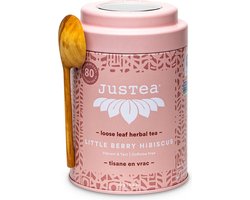 Justea - Little Berry Hibiscus – Cafeïnevrije Kruidenthee met Hibiscus en Bessen – Luxe Designblik – Cadeauthee – 100g