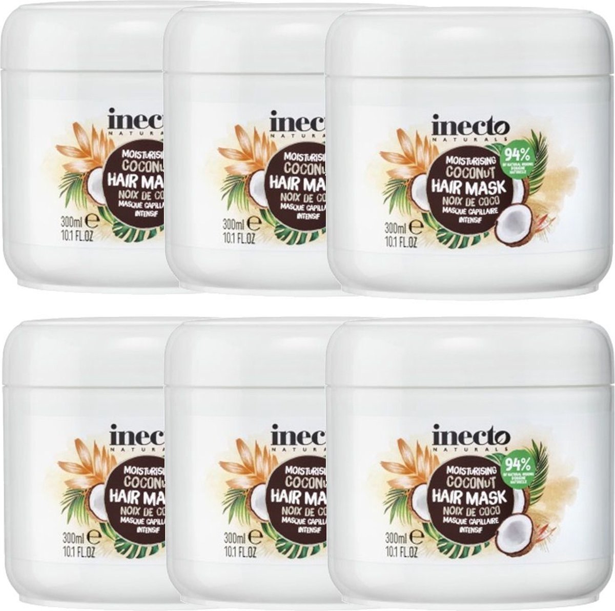 Inecto – Coconut Hair Mask - 6 potten – Hydraterend – Kokosolie - Natuurlijk