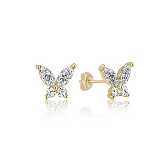 Boucles D'oreilles Créoles Papillon Argent 925 - Cristal Blanc Fille Femme - Cadeau