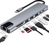 USB C Hub 3.0 Splitter 8 in 1 Met Voeding - Aluminium