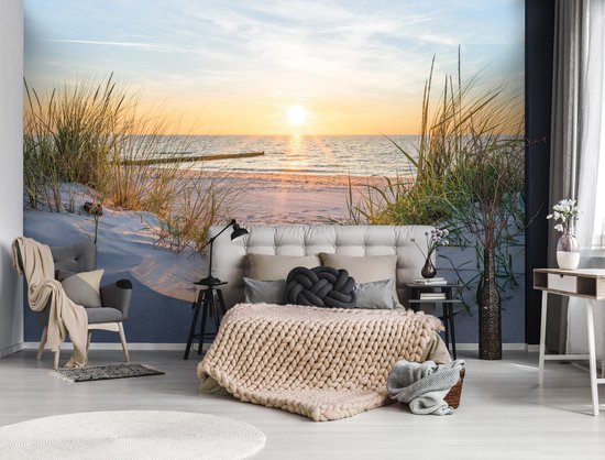 Fotobehang - Vliesbehang - Zonsondergang aan het Strand boven Zee - duinen - 368 x 254 cm