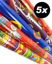 5x Sinterklaas Cadeaupapier - Rol 70x300 cm - inpakpapier Sint thema geschenkpapier