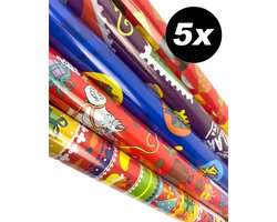 Product afbeelding van 5x Sinterklaas Cadeaupapier - Rol 70x300 cm - inpakpapier Sint thema geschenkpapier