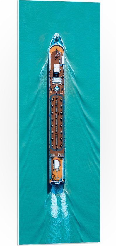 WallClassics - PVC Schuimplaat - Bovenaanzicht van Groot Vrachtschip - 30x90 cm Foto op PVC Schuimplaat (Met Ophangsysteem)