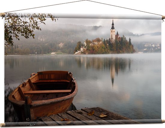 WallClassics - Affiche Textile - Bateau en Bois au Kasteel sur Water - 120x80 cm Photo sur Textile