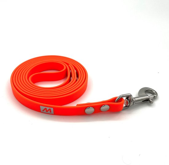 Miqdi BioThane hondenriem – neon oranje – 9 mm breed - 1.5 meter lang - met handvat