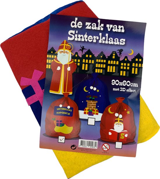 Grote Sinterklaas Cadeauzak Van Vilt – 90x60 Cm Met Sluitkoord En 20 Naamstickers Erbij – Ideaal Voor Schoencadeaus En Surprises