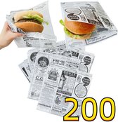 Rainbecom - 200 Stuks - 19 x 17 cm - Hamburger Zakje Papier - Vetvrij Papier - Papieren Zak voor Sandwiches - Krant