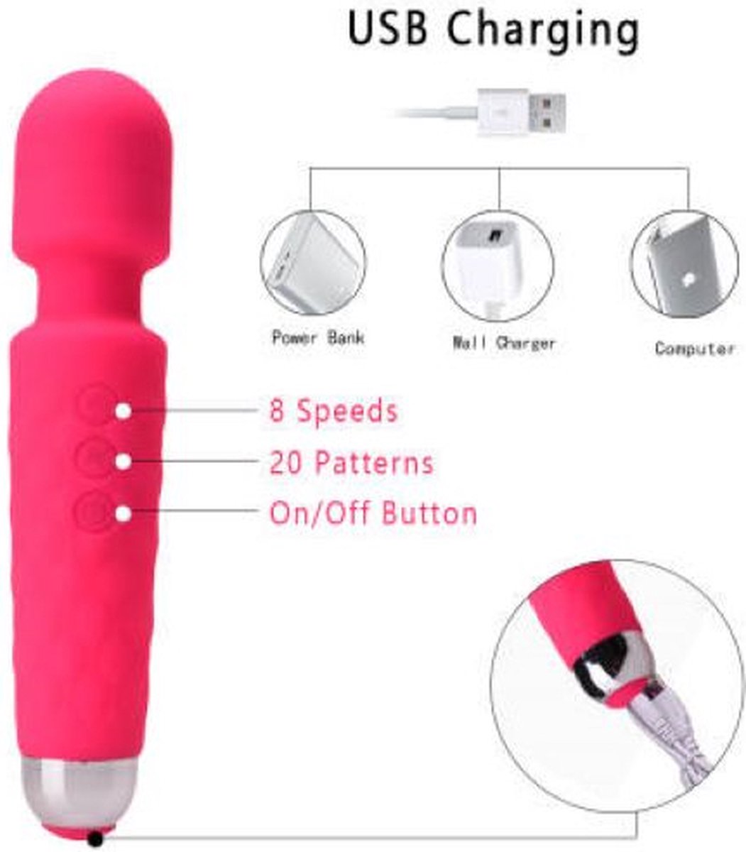 Erobella's Personal Massager & Magic Wand Vibrator - G Spot Vibrator & Clitoris Stimulator - Stille Vibrators voor Vrouwen – Sex Toys ook voor Koppels - Erotiek - Pink