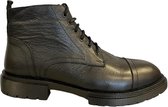 Nette Veterschoenen- Enkellaars- Heren laarzen- Mannen Stoere Bikerboots 1043- Leather- Zwart- Maat 43