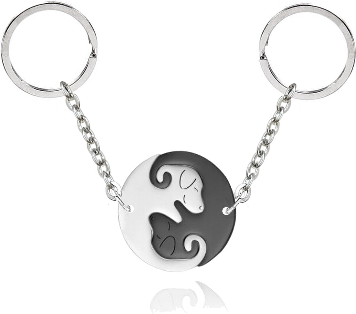 Bixorp Friends Vriendschap Sleutelhanger voor 2 Zwart & Zilverkleurige Hondjes - Roestvrij Staal / Stainless Steel - Best Friends BFF Cadeau voor haar
