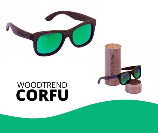 Woodtrend Corfu Houten Zonnebril - Wayfarer Zonnebril - Houten Sunglasses - Gepolariseerde Zonnebril - UV400 Bescherming - Groen Blauwe Spiegelglazen - Handgemaakte Eyewear - Duurzaam Houten Brilmontuur - Lichtgewicht Shades - Unisex Dames en Heren van Woodtrend — afbeelding 3