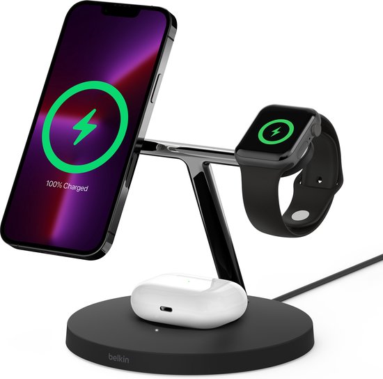 Belkin Boost Charge Pro – MagSafe 3-in-1 Wireless Charger – Zwart