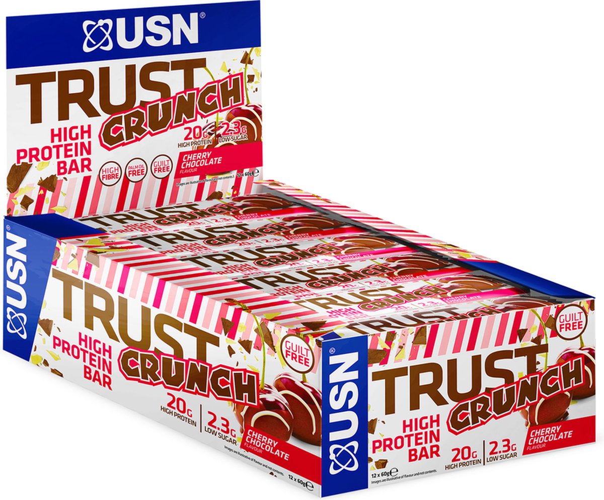 Trust Crunch Protein Bar (Cherry Chocolate - 12 x 60 gram) - USN - Eiwitrepen - Energierepen