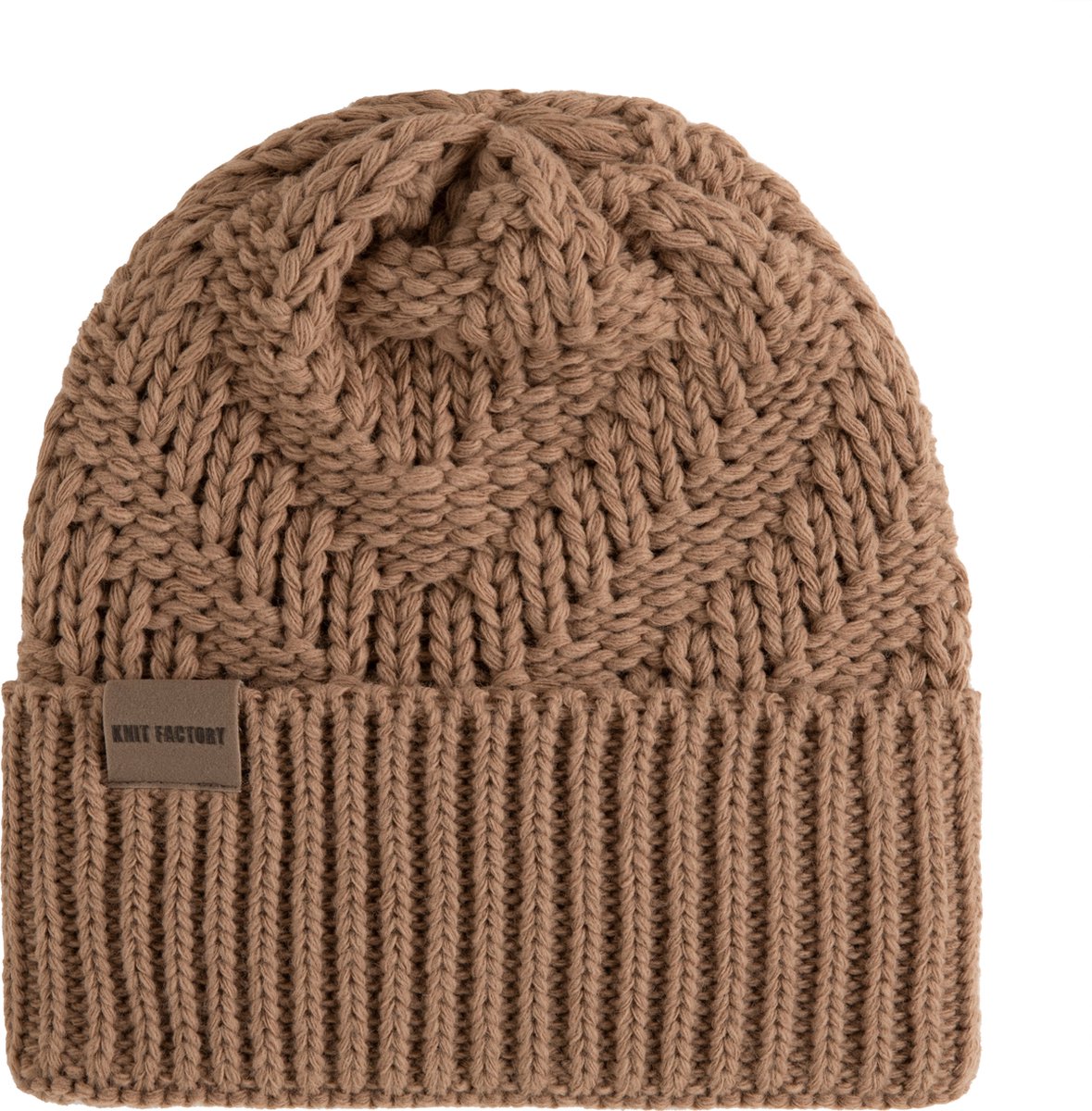 Knit Factory Sally Gebreide Muts Heren & Dames - Beanie hat - Nude - Grofgebreid - Warme bruine Wintermuts - Unisex - One Size