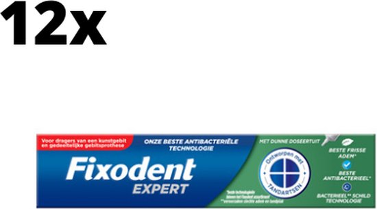Fixodent Expert De Beste Antibacteriële Technologie Kleefpasta - 12 x 40 gram - Voordeelverpakking