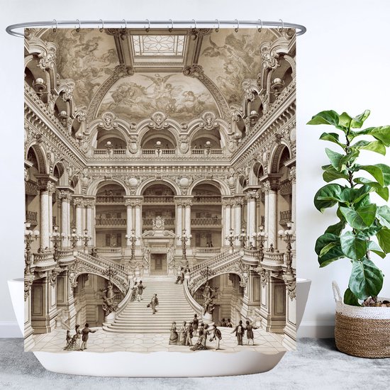 Ulticool Douchegordijn - Architectuur Elite Romeinse Bogen Geschiedenis - 180 x 200 cm - met 12 ringen - Sepia