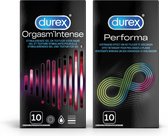 Durex - 20 stuks Condooms - Orgasm Intense 1x10 stuks - Performa 1x10 stuks - Voordeelverpakking