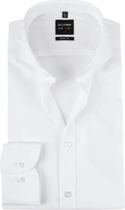 OLYMP Level 5 body fit overhemd - wit fijn twill - Strijkvriendelijk - Boordmaat: